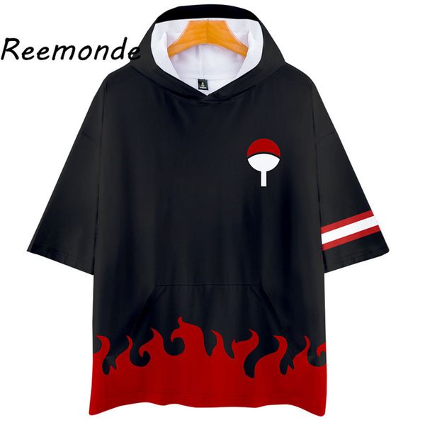 

anime naruto cosplay costume hooded t-shirt summer mens printed shirts naruto clothes uchiha sasuke short sleeves tees, White;black
