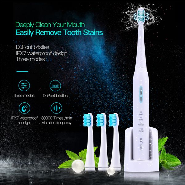 

wireless rechargeable ultrasonic presented 4 toothbrush heads brush sets whitening teeth sonic brush electric toothbrush p42