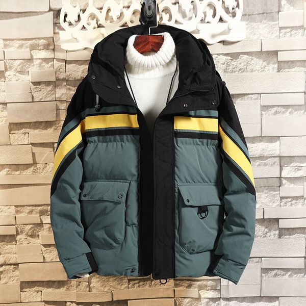 

men's new 2019 patchwork winter outdoor hooded warm thick jacket parkas casual coat, Black