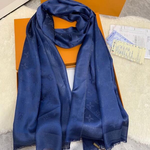

rs women pure silk scarf soft lamÃ© scarf luxury long classic stripe printed 180x70 cm no box, Blue;gray