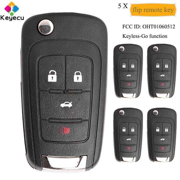 

keyecu 5pcs keyless-go remote car key with 4 buttons 315mhz/ 433mhz id46 chip fob for cruze equinox sonic, oht01060512