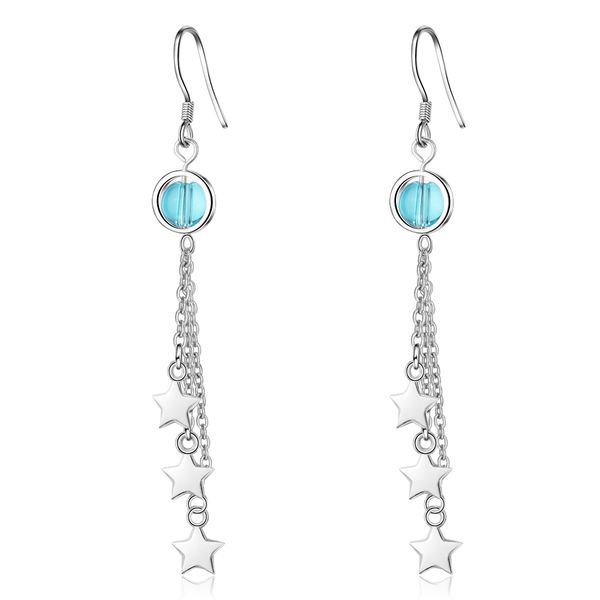 

eh399 blue crystal hollow out drop earrings for women more long dangle silver stars earrings jewelry gifts shape