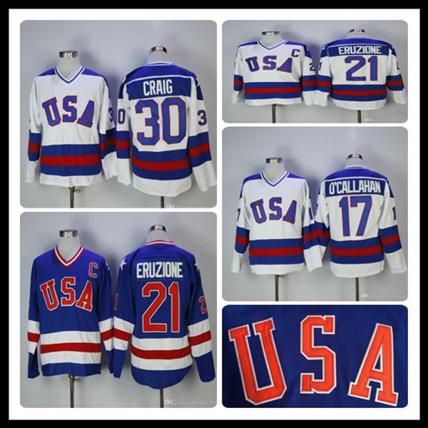 Retro 1980 Team USA barato Uniformes de hóquei personalizados costurados para homens Azul Branco Ken Morrow 3 Bob Suter 20 Mark Pavelich 16 Dave Christian 23