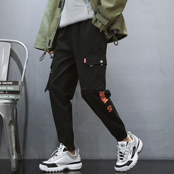 

bib overall men's 9 points pants boy's straight-cut korean-style beam leg pants casual men's trousers, White;black