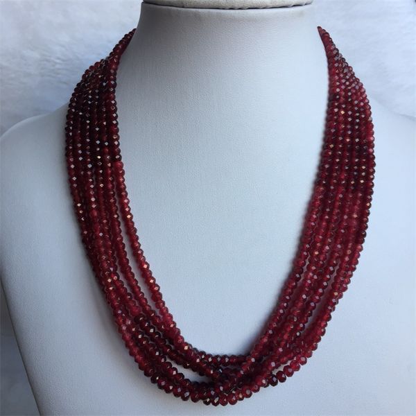 

faceted 3*4mm 1/3/6 layers classic vintage natural stone jewelry handmade noble double color red rubies bead strand necklace, Silver