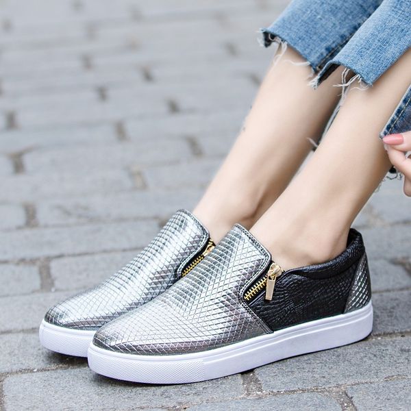 

women flat shoes ladies soft bottom casual sneakers flat slip on double zip trainers shoes 2019 new zapatos mujer, Black