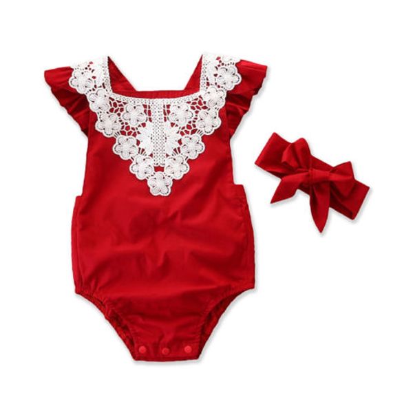 

baby summer clothing toddler babies girl floral bodysuit petal sleeve lace backless elastic waist bodysuits headband 0-24m, Blue
