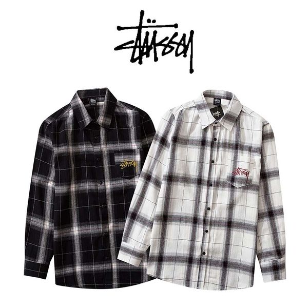 

stussys classic tide brand cardigan designer shirt luxury casual tshirt fashion trend hoodie hip hop t shirt loose plaid shirt, White;black