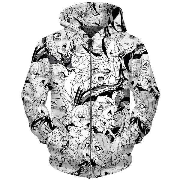 

Ahegao Девушка Аниме 3D Мужчины толстовки Zip Up мультфильм дизайн Streetwear Повседневная Т