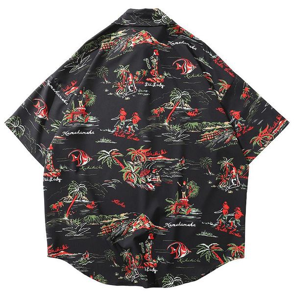 

januarysnow 2019 гавайская рубашка уличная негабаритная мужская хип-хоп рубашка с принтом летняя пляжная рубашка harajuku повседневные топы, White;black