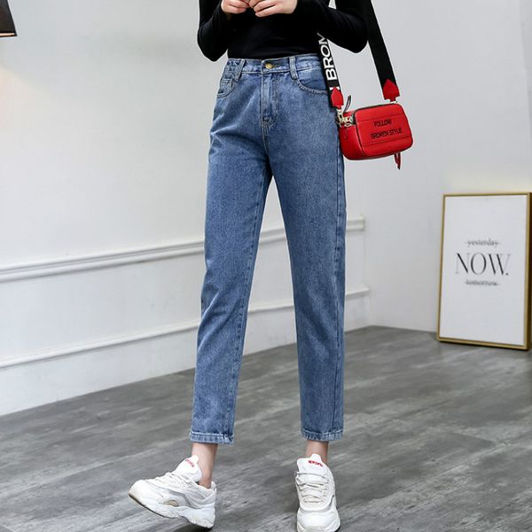 

jeans women high waist plus size all match streetwear korean fashion ankle-length womens denim woman elastic stylish, Blue