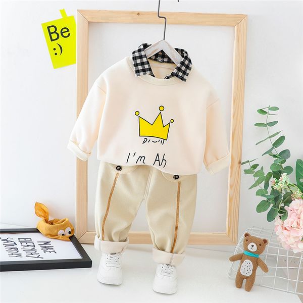 

0-4 years winter boy girl clothing set 2019 casual thicker warm cartoon cute kid suit children baby clothing hoodies+pant 2pcs, White