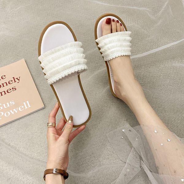 

summer slippers women flat sandals tassel beach slides indoor home slippers women open toe casual non-slip shoes, Black