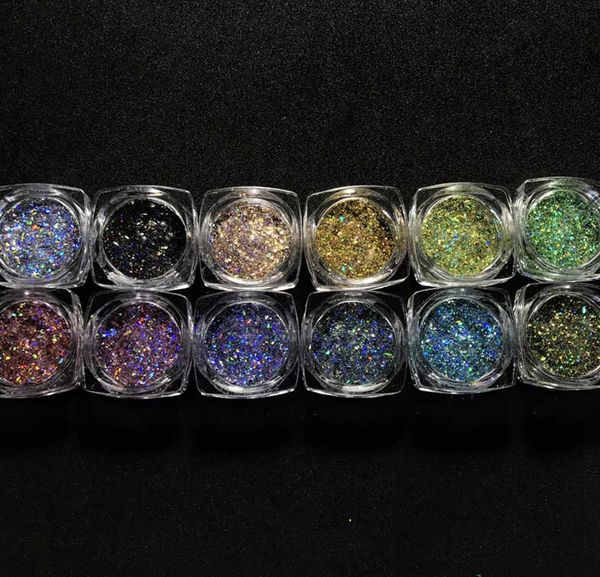 

mj21f 64] 12 pcs /set super holographic glitter flakes 2x2mm "velvet galaxy" pigment, nail art, uv resin, nail gel, Silver;gold