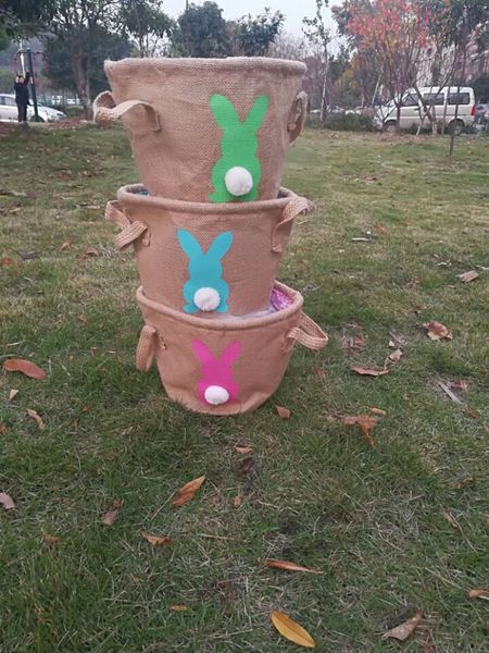 

diy rabbit burlap bags easter rabbit basket jute storage bag rabbit tail baskets cute easter gift carry eggs, Black