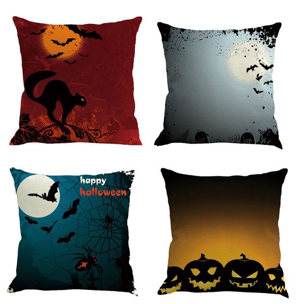 

45*45 cm happy halloween pillowcase ghost simple witch hat night bat pumpkin linen pillow cushion pillow case home cover