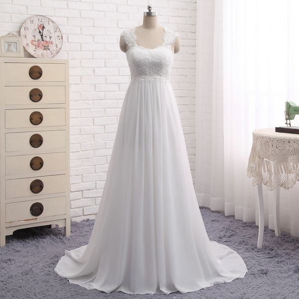

scoop unique wedding dresses elegant white beaded chiffon boho wedding dresses sleeveless affordable wedding dresses with lace up back