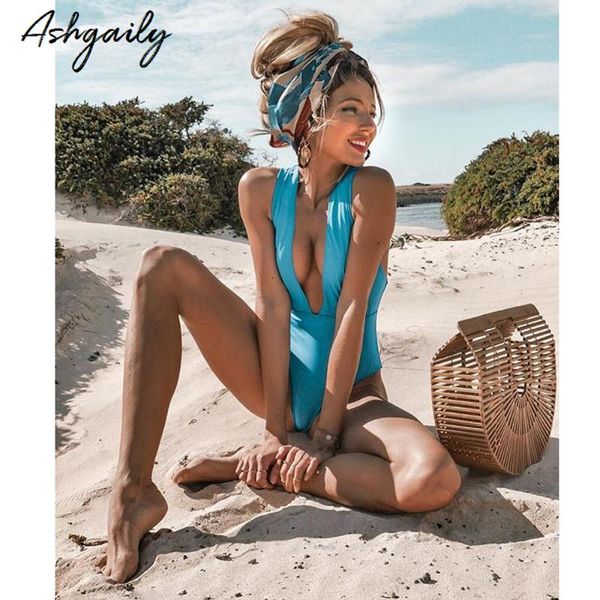 

2018 deep v one piece swimsuit women swimwear halter cross bathing suit swim wear backless monokini swimsuit xl, White;black