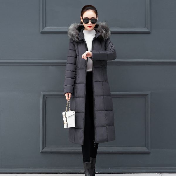 

x-long 2019 new arrival fashion slim women winter jacket cotton padded warm thicken ladies coat long coats parka womens jackets, Black