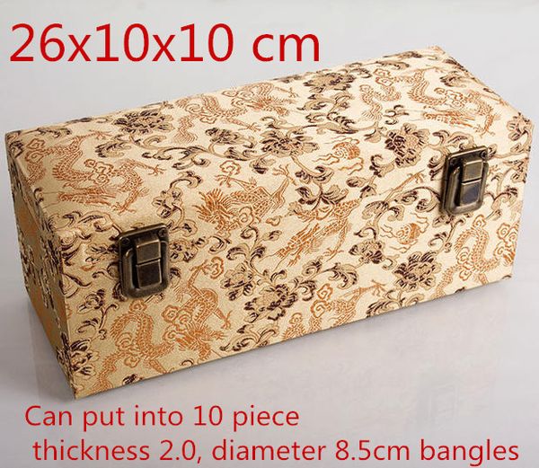 Artesanato Fabric 10 Grade slot Bangle caixa de armazenamento de luxo caixa de madeira embalagem decorativa Silk Brocade pulseira de jóias caixa 26x10x10cm