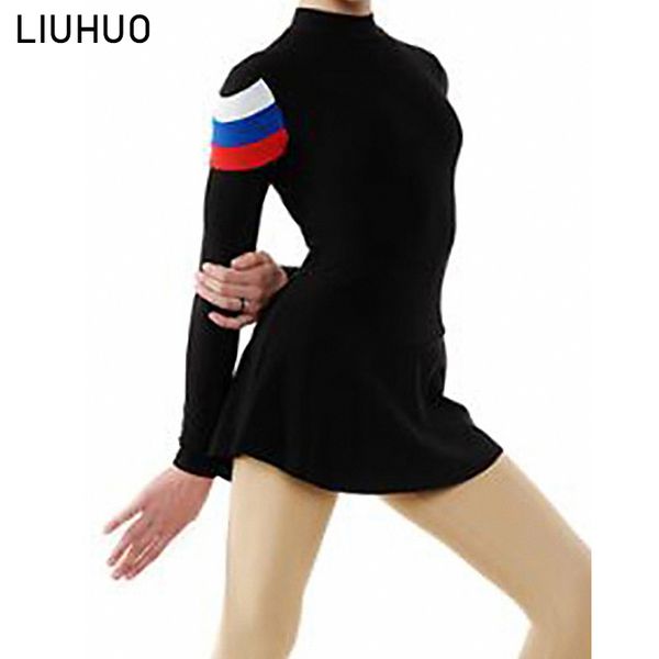 LIUHUO Neues Design Sport-Skating schwarzes Kleid individuelle Tanzkostüme kurze Ärmel Mädchen Schlittschuhlaufen Kleider