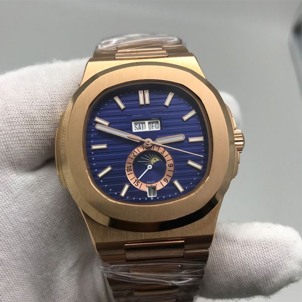 

luxury brand pp watch gold case blue dial automatic mechanical watch all small dials works luminous hand watch nautilus, Slivery;brown