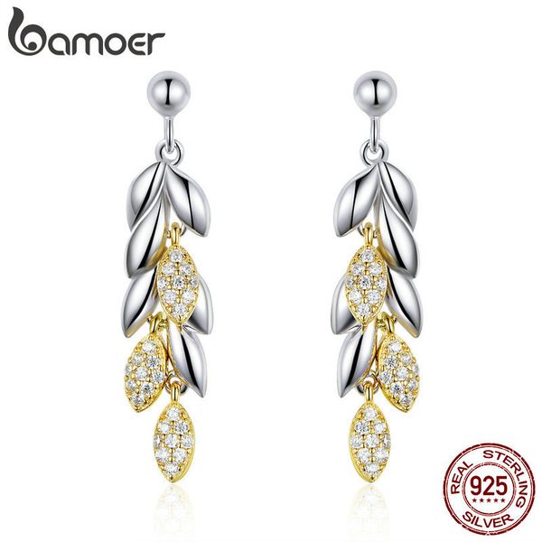 

bamoer 925 sterling silver unique wheat drop earrings for women gold color wheat leaves earrings sterling silver jewelry bse025
