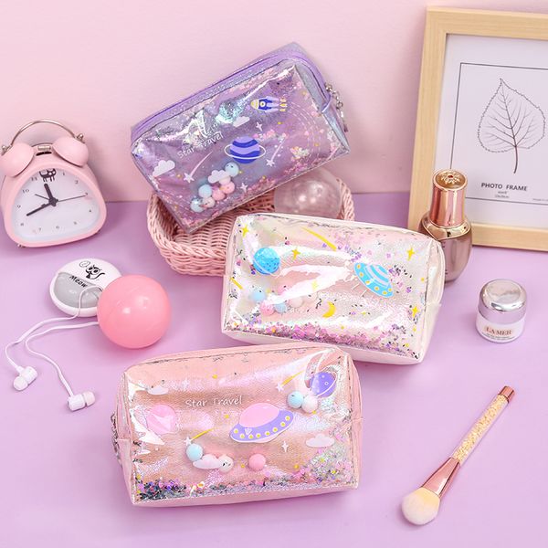 

bling laser sequins cosmetic bag quicksand makeup case mini ita bag pouch girl students cute portable travel make up fashion