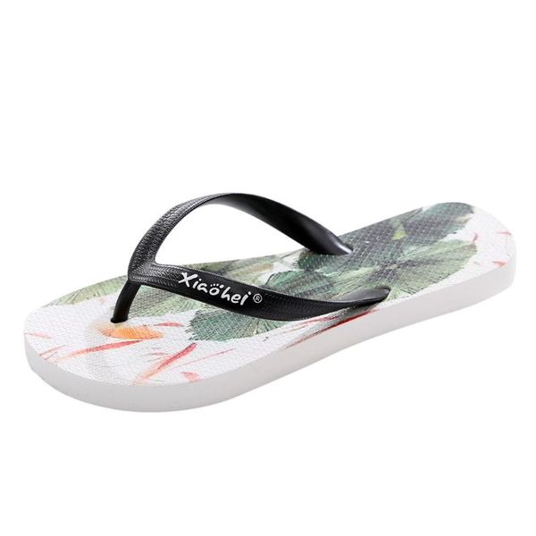 

2020 men's slippers string fashion couple slippers non-slip color printed flat beach flip flops #20, Black