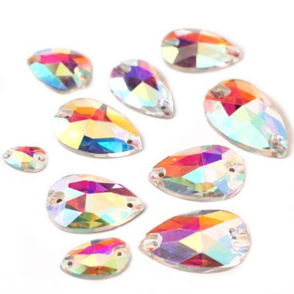 

white ab water drop shape rhinestone crystal 2 holes loose rhinestones sew-on apparel sewing accessories diy crafts sew-on luxury diamond, Black