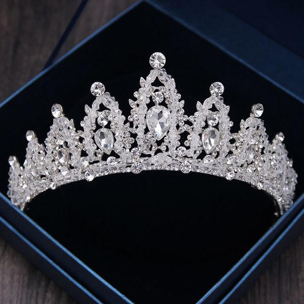 

baroque handmade rhinestone bridal crown tiaras silver crystal diadem tiaras for bride headbands wedding hair accessories, Golden;white