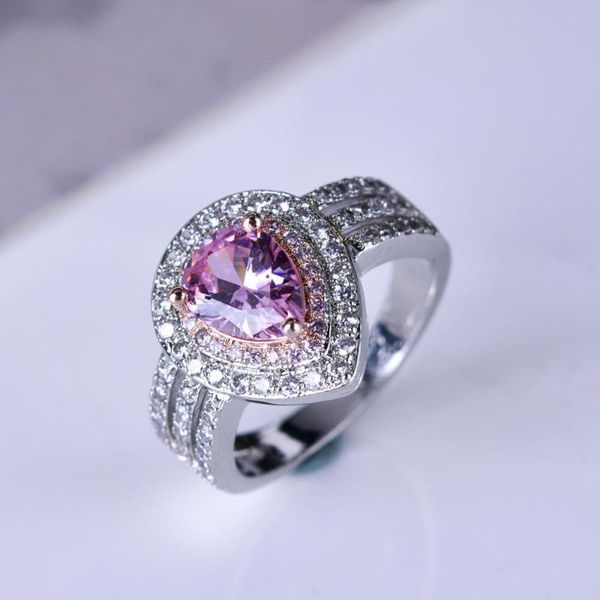 

pink charm big teardrop cubic zircon wedding rings for woman elegant rose gold party finger jewelry girl gift, Slivery;golden