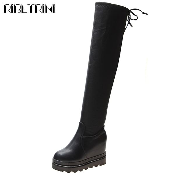 

ribetrini 35-40 new elegant ladies fashion height increasing over the knee shoes woman thigh high boots casual boots women, Black