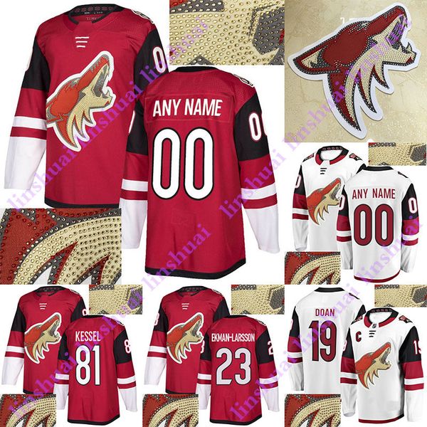 

drilling phoenix arizona coyotes jersey 16 max domi 19 shane doan 23 oliver ekman-larsson customize any number any name hockey jerseys, Black;red