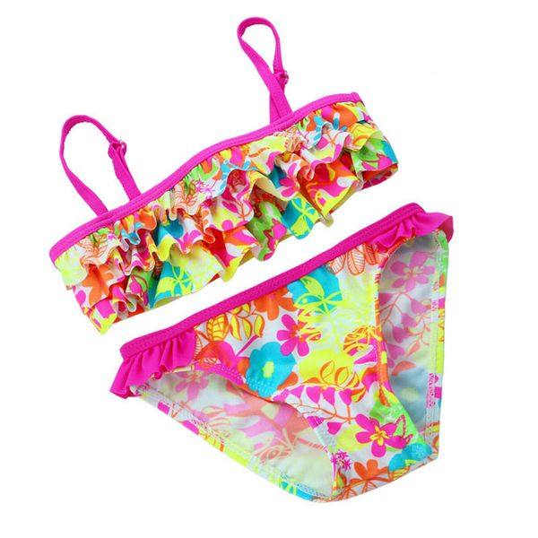 

baby girls swimwear children two pieces swimsuit with frills lace layer bikini set 2-8y kids biquini summer bathing sui