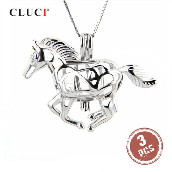 

cluci 3шт женщины серебро 925 подвеска галопом лошадь shaped стерлингового серебра 925 pearl медальон cage подвеска, Silver