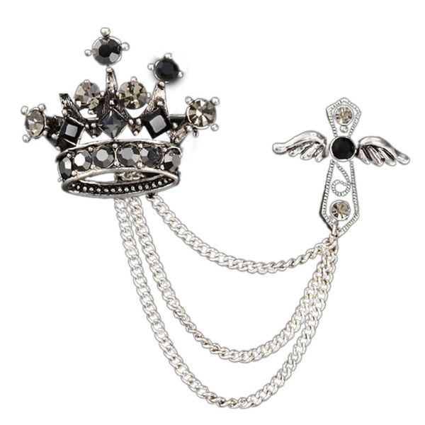 

wild cross badge female suit tassel chain men's crown brooch hip hop style creative brooch, Gray