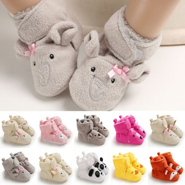 

newborn baby boy girl warm winter soft sole snow boots fleece toddler kids crib shoes gray pink cartoon bear panda duck pattern, Black;grey