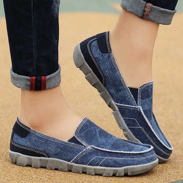 

summer canvas casual shoes men fashion slip on male loafers breathable vintage mens shoes espadrilles man denim loafers, Black