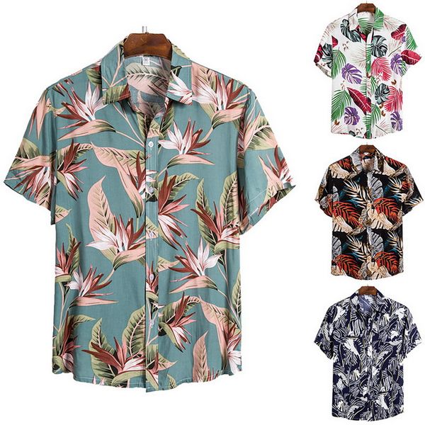 

2020 mens summer fashion casual cool beach stand collar strip print short sleeve hawaiian shirt camisas masculina, White;black