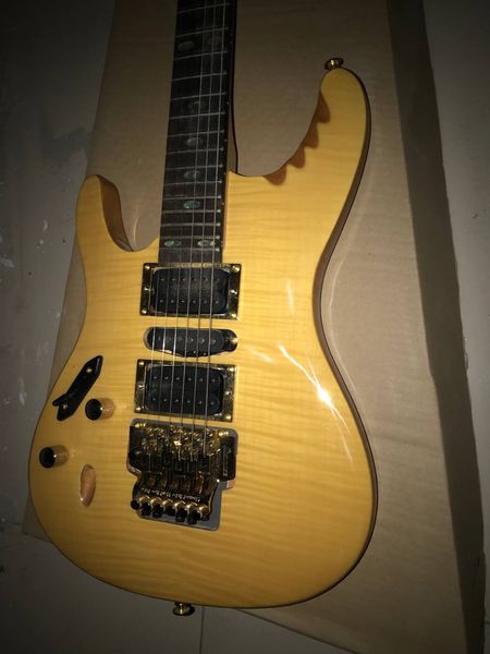 

Пользовательские левша Флойд Роуз Желтый Пламя Топ HSH Пикапы Электрогитара 6 стру