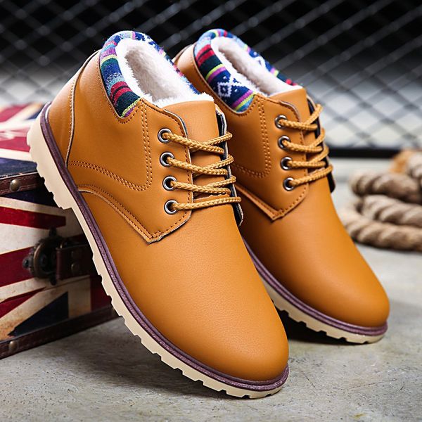 

2019 fashion lace-up snow boots solid ankle boots men winter plush warm shoes, Black