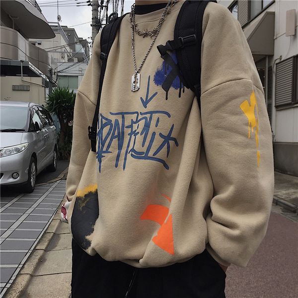 

graffiti sweatshirts hoodies men brand sudaderas hombre casual streetwear hip hop 2019 fleece pollover winter warm tracksuit, Black
