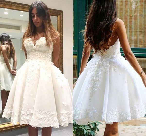 

2019 Newest Country Sweetheart Knee Length Wedding Dresses With Lace Appliques Beads Sequins A Line Beach Bridal Gowns Low Backless Cheap