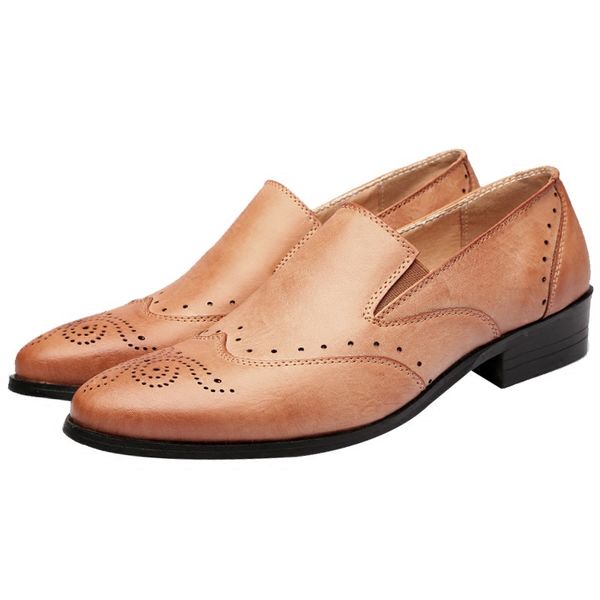 

spring and autumn block carved leather shoes for men, Black