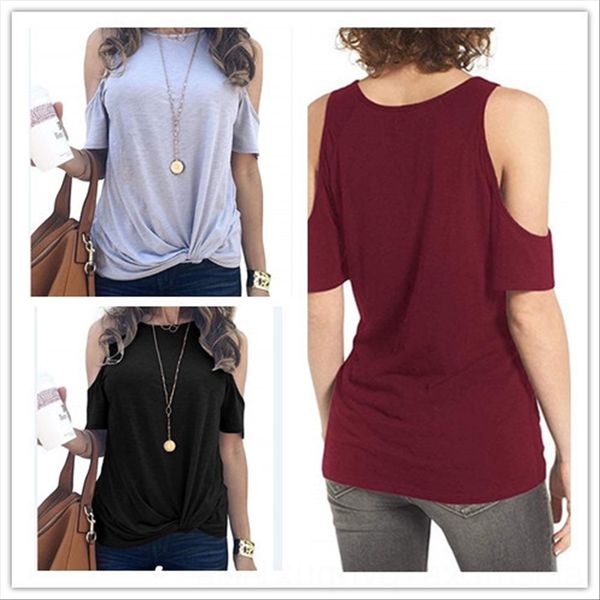

round collar t-shirt shoulder strap shoulder strap strapless t-shirt 2020 women's slim twisted short sleeve top, White