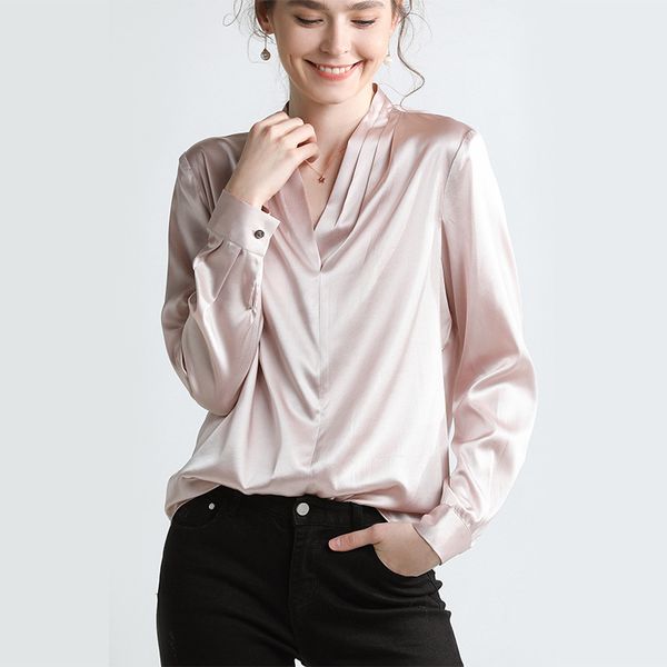

women's blouses & shirts spring silk women 16 momme 100% mulberry long sleeve elegant ladies office shirt female blusas camisa mujer, White