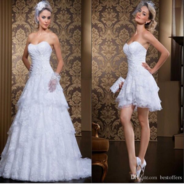

style 2 in 1 wedding dresses vintage a line sweetheart sleeveless bridal gowns with detachable skirt vestidos de novia, White