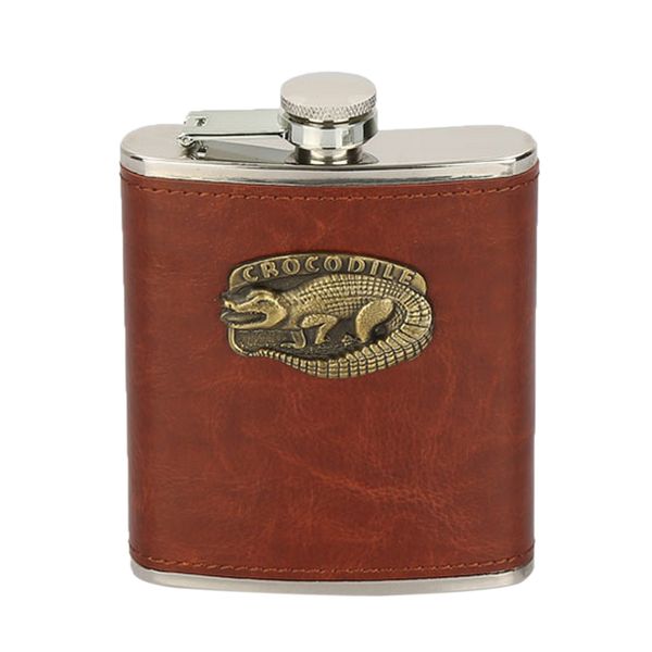 

из нержавеющей стали герметична liquor фляжка с коричневой кожей крышка, 8 oz