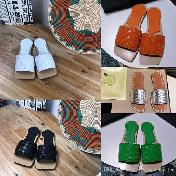 

2020 luxury designer shoes nappa stuoia sandals flat sandals sandals nappa party real leather women squared toe woven slippers many colors, Black